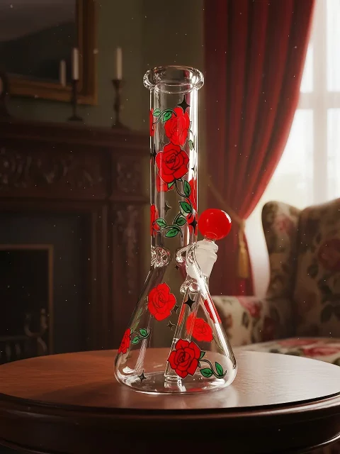 Rose Whisper Beaker Glass Bong | Dark Romantic Garden Edition