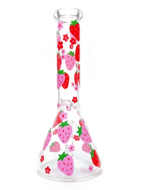 Strawberry & Floral Beaker Glass Bong | Berry Bliss Strawberry & Floral Beaker Glass Bong | Berry Bliss