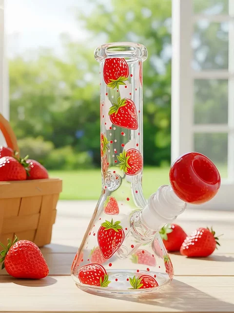 Strawberry Red Polka Dot Beaker Glass Bong