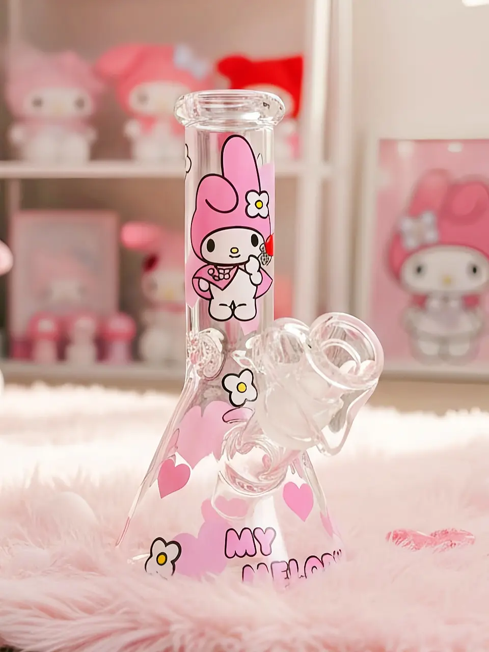 Sweet My Melody Beaker Glass Bong with Heart & Floral Art