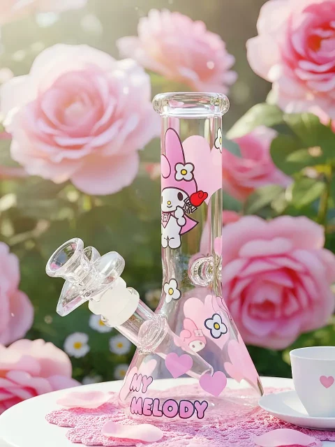 Sweet My Melody Beaker Glass Bong with Heart & Floral Art Sweet My Melody Beaker Glass Bong with Heart & Floral Art
