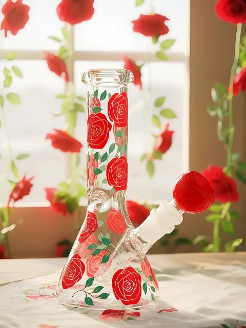 Vintage Rose Garden Beaker Glass Bong | Romantic Floral Vibes
