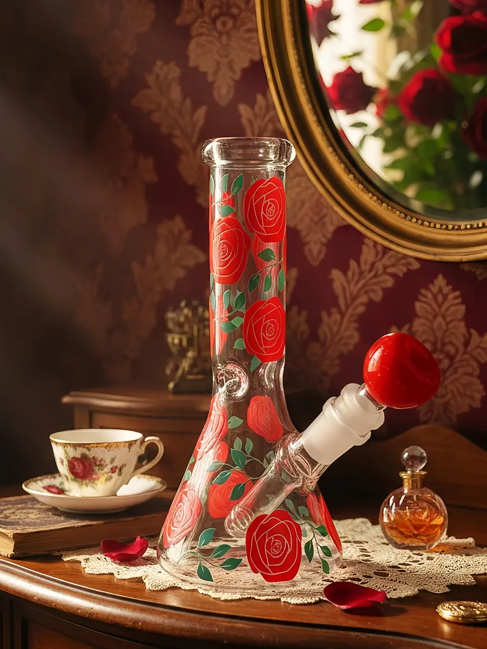 Vintage Rose Garden Beaker Glass Bong | Romantic Floral Vibes