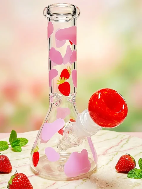 Strawberry Sweetheart Cow Print Beaker Glass Bong