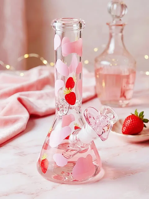 Strawberry Sweetheart Cow Print Beaker Glass Bong Strawberry Sweetheart Cow Print Beaker Glass Bong
