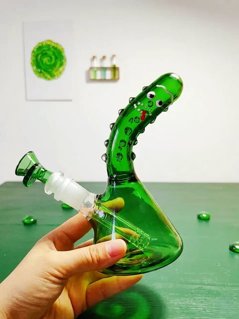 3D Pickle Rick Character Beaker Glass Bong-2 3D Pickle Rick Character Beaker Glass Bong