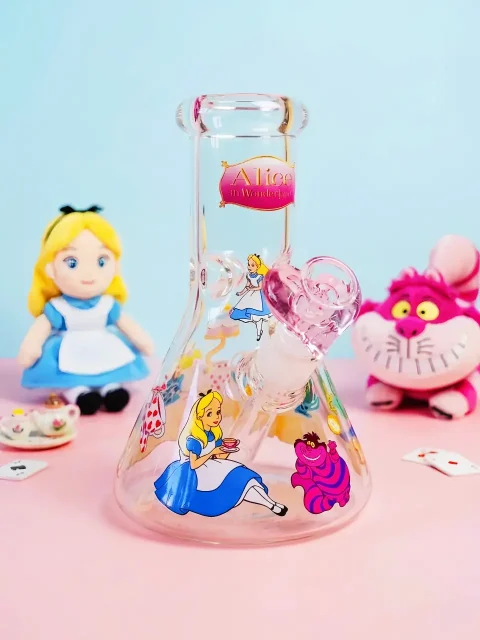 Alice in Wonderland Tea Party Beaker Glass Bong1 Alice in Wonderland Tea Party Beaker Glass Bong