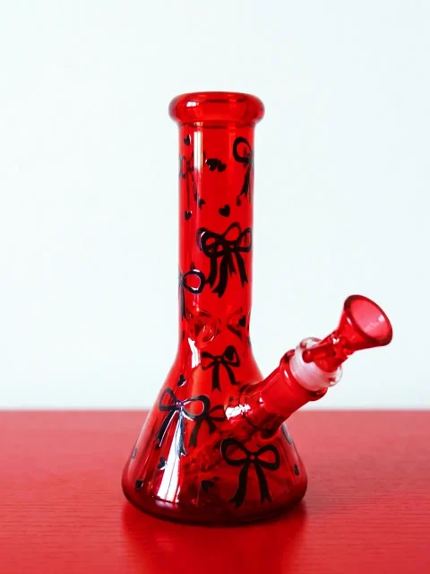 Black Bow Ruby Red Beaker Glass Bong Crimson Shadow