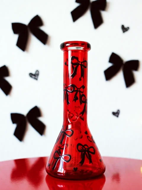 Black Bow Ruby Red Beaker Glass Bong Crimson Shadow-2 Black Bow Ruby Red Beaker Glass Bong Crimson Shadow