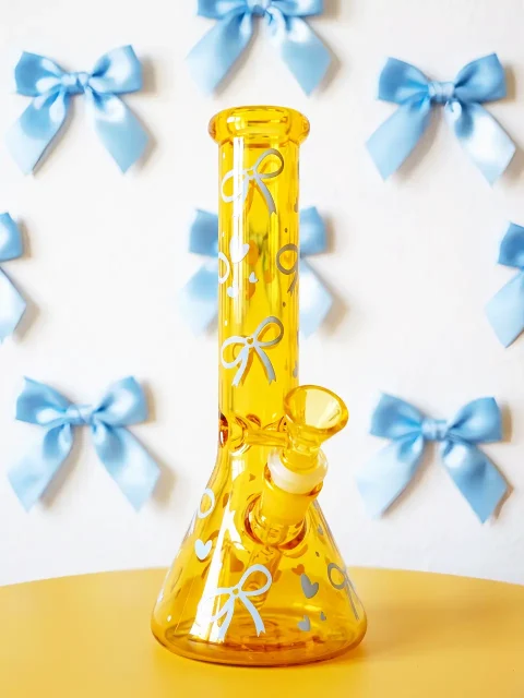 Blue Bow Amber Sunshine Beaker Glass Bong