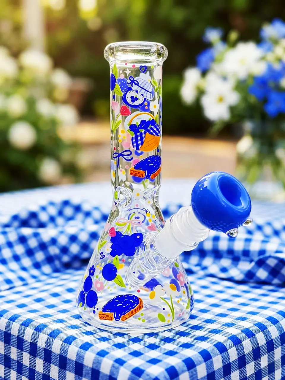 Blueberry Afternoon Garden Picnic Beaker Glass Bong