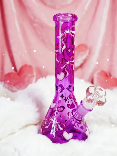 Elegant Ribbon Purple Glass Beaker Bong