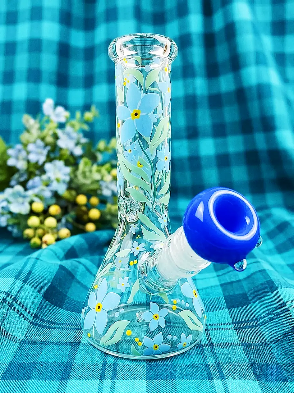 Forget-Me-Not Garden Beaker Glass Bong Blue Melody