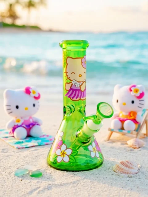 Hello Kitty Hawaiian Hibiscus Green Beaker Bong