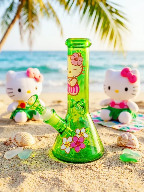 Hello Kitty Hawaiian Hibiscus Green Beaker Bong-2 Hello Kitty Hawaiian Hibiscus Green Beaker Bong