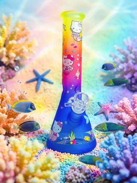 Mermaid Hello Kitty Frosted Gradient Beaker Glass Bong