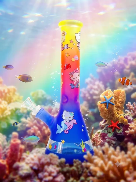 Mermaid Hello Kitty Frosted Gradient Beaker Glass Bong-2 Mermaid Hello Kitty Frosted Gradient Beaker Glass Bong