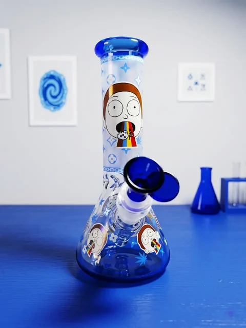Morty Psychedelic Rainbow Glow Beaker Bong Rainbow Rush