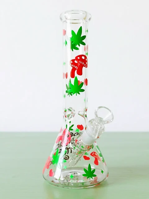 Mushroom & Leaf Beaker Glass Bong Organic Awakening