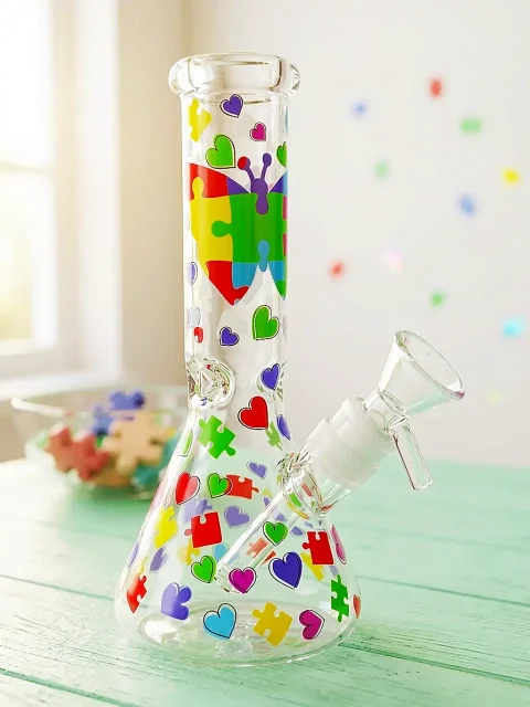 Rainbow Puzzle Wings Beaker Glass Bong Pride Mosaic