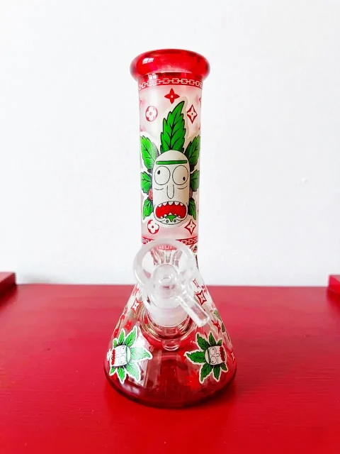 Rick Leaf Glow Beaker Glass Bong Cosmic Chaos