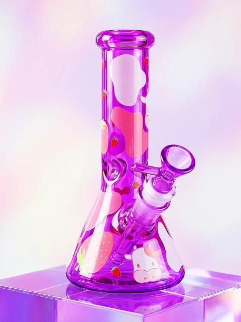 Strawberry Milkshake Cow Beaker Glass Bong