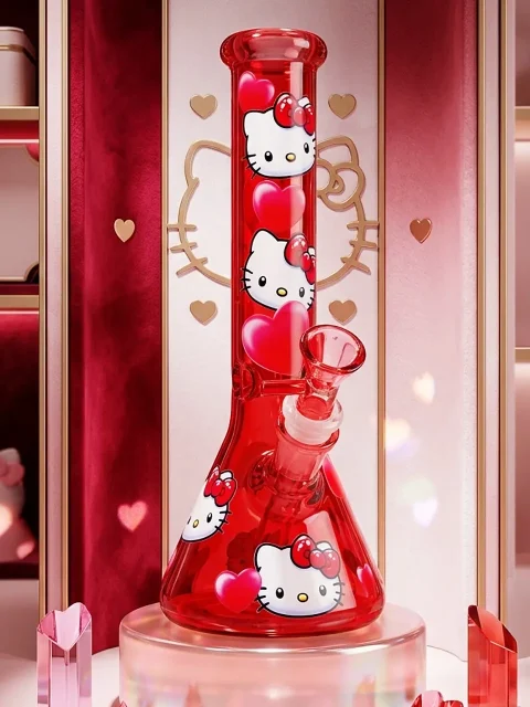 Hello Kitty Heart Ruby Glass Beaker Bong | Fiery Heartbeat❤️