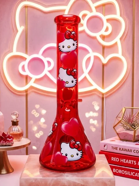 Hello Kitty Heart Ruby Glass Beaker Bong | Fiery Heartbeat❤️ Hello Kitty Heart Ruby Glass Beaker Bong | Fiery Heartbeat❤️
