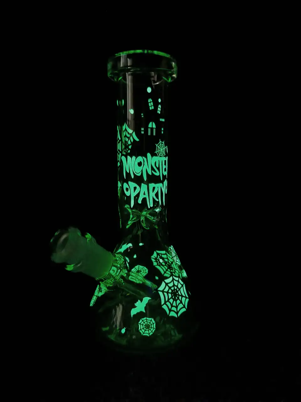 Gothic Castle & Spiderweb Glow Beaker Glass Bong