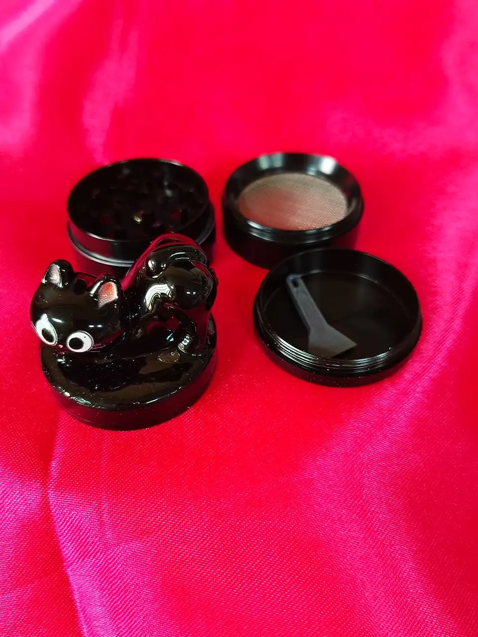 Adorable Stretching Black Cat Herb Grinder