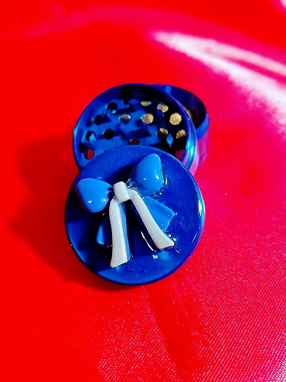 Elegant Blue Bow Herb Grinder | Chic Navy with Classic Charm