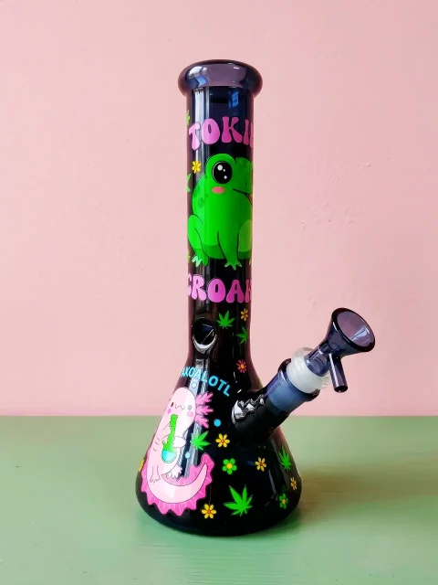 Frog & Axolotl Deep Dark Blue Beaker Glass Bong
