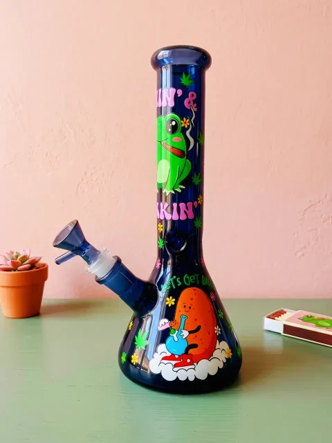 Frog & Axolotl Deep Dark Blue Beaker Glass Bong Frog & Axolotl Deep Dark Blue Beaker Glass Bong