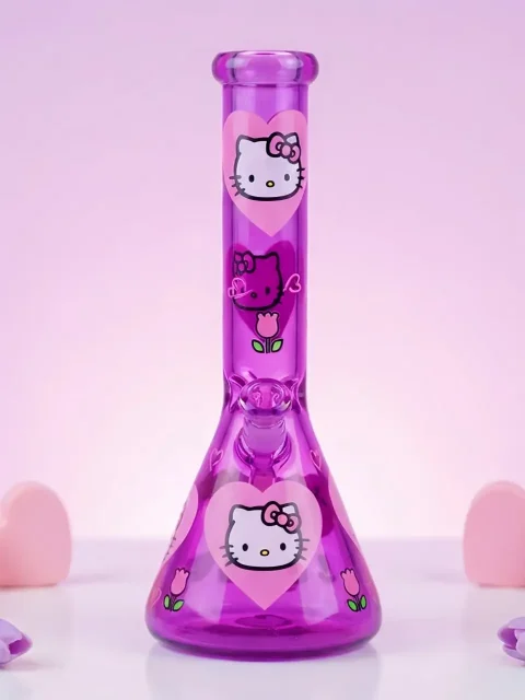 Hello Kitty Heart & Floral Purple Glass Beaker Bong | Violet Hearts in Bloom Hello Kitty Heart & Floral Purple Glass Beaker Bong | Violet Hearts in Bloom