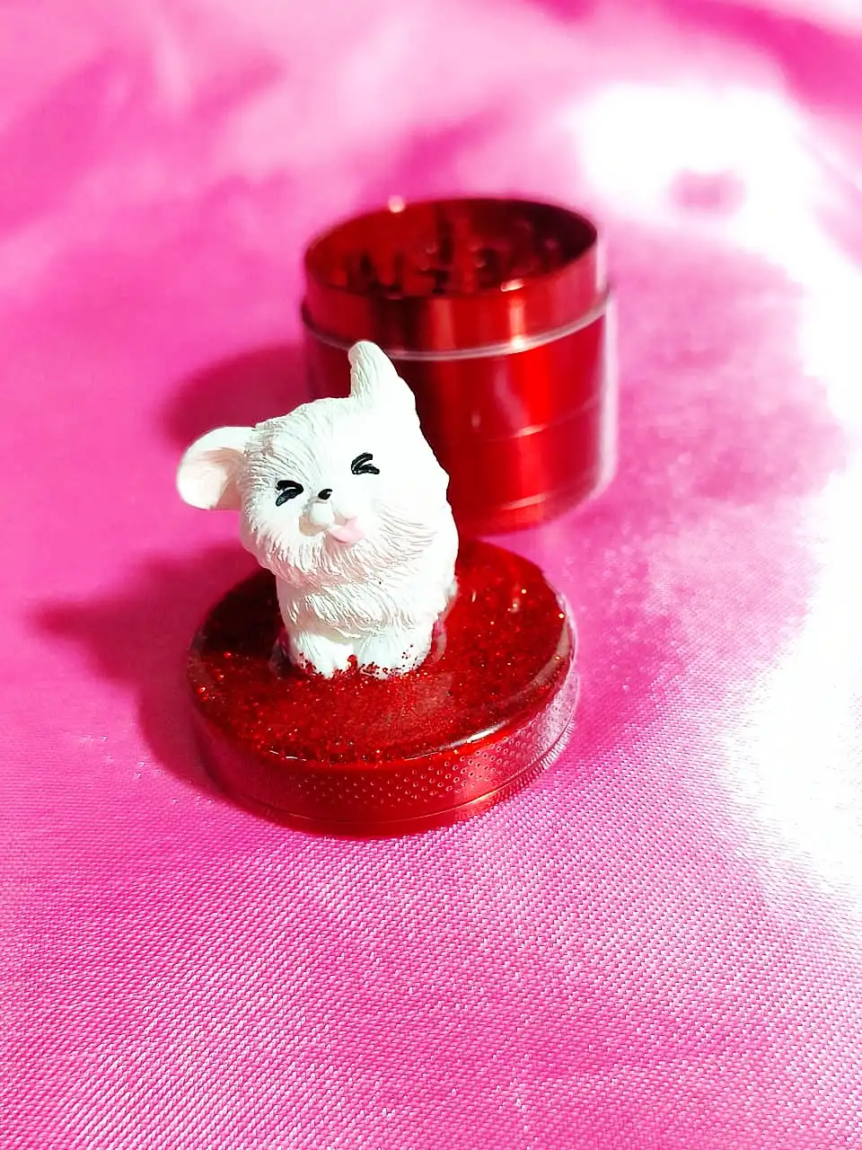 🐶 Playful Running Puppy Herb Grinder | Sparkling Red
