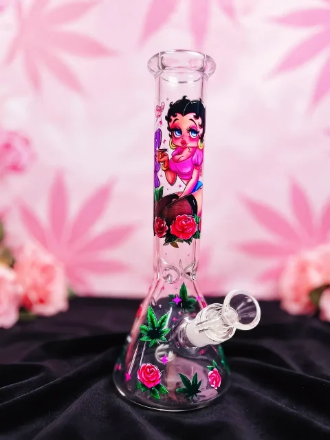 Betty Boop Rose & 420 Leaf Retro Beaker Glass Bong | Vintage Garden Glam