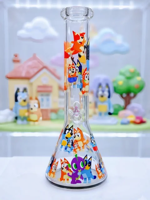 Bluey Family Scene Beaker Glass Bong | Happy Home Adventures Bluey Family Scene Beaker Glass Bong | Happy Home Adventures