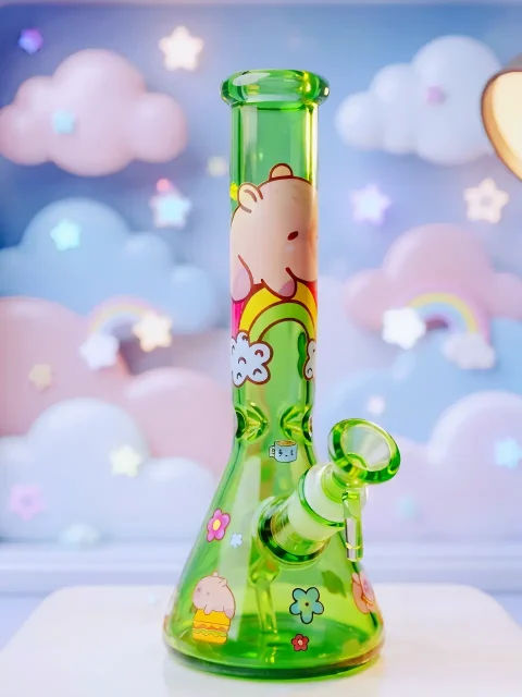 Capybara Chill Vibes Green Beaker Glass Bong | Slow Days & Rainbow Dreams