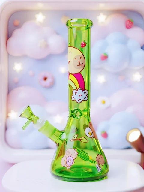 Capybara Chill Vibes Green Beaker Glass Bong | Slow Days & Rainbow Dreams Capybara Chill Vibes Green Beaker Glass Bong | Slow Days & Rainbow Dreams