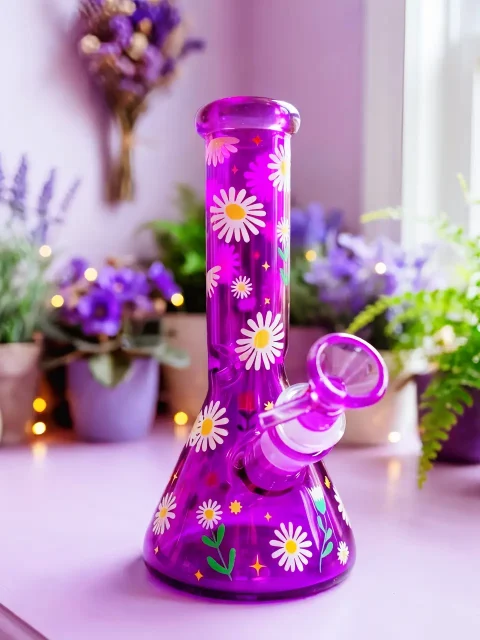 Daisy Dream Purple Flower Beaker Glass Bong | Blooming Garden Fantasy