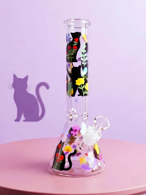 Floral Cat Butterfly Beaker Glass Bong | Enchanted Garden Whiskers