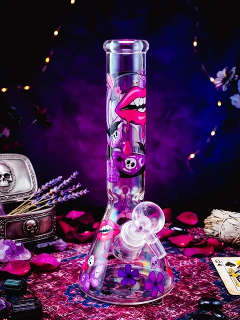Gothic Lips & Butterfly Beaker Glass Bong | Midnight Romance