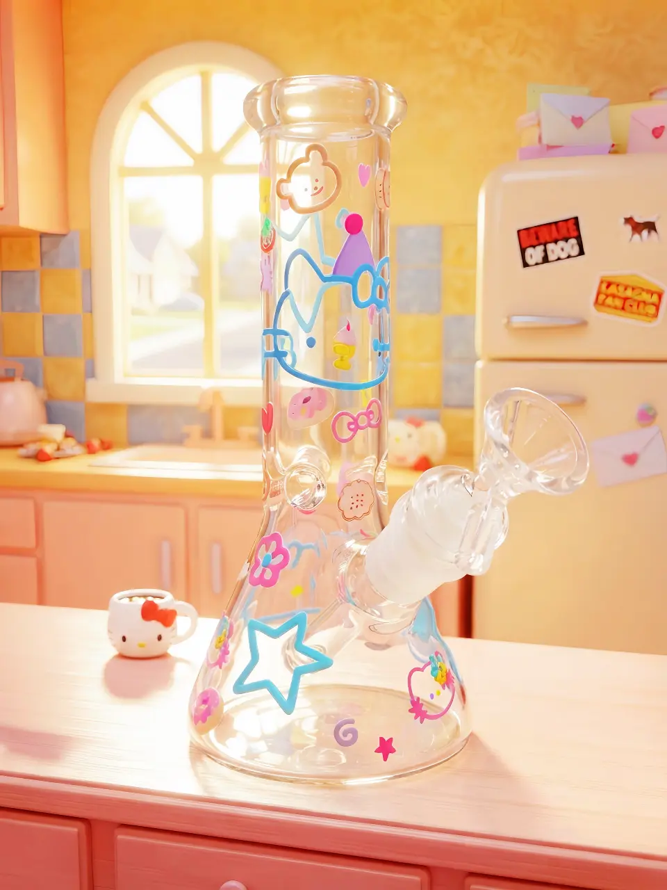Hello Kitty Colorful Doodle Glass Bong | Doodle Daydreams