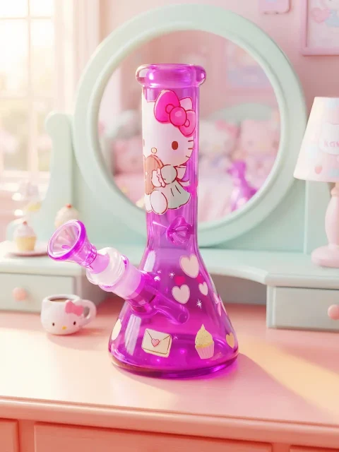 Hello Kitty Chocolate Heart Purple Glass Bong | Sweetheart Dessert Dreams
