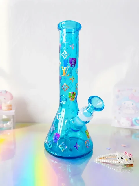 Hello Kitty LV Holographic Glass Bong | Rainbow Monogram Glow