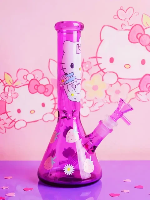 Hello Kitty Strawberry Daisy Purple Glass Bong | Purple Dream Garden Hello Kitty Strawberry Daisy Purple Glass Bong | Purple Dream Garden