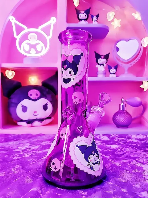 Kuromi Hearts & Skull Purple Glass Bong | Midnight Mischief Magic Kuromi Hearts & Skull Purple Glass Bong | Midnight Mischief Magic
