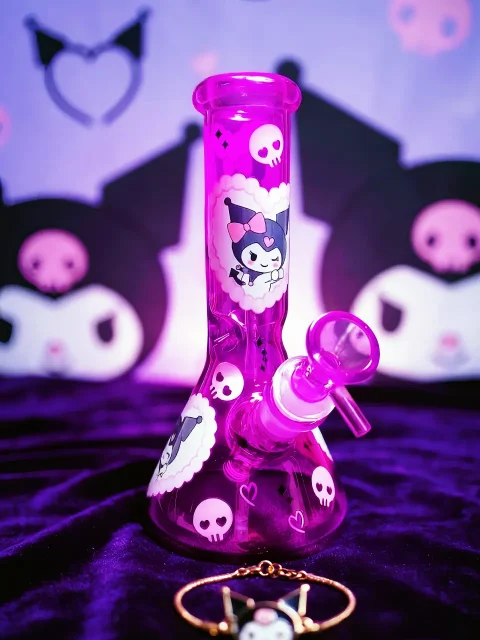 Kuromi Hearts & Skull Purple Glass Bong | Midnight Mischief Magic