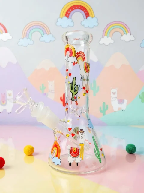 Rainbow Alpaca Hearts & Clouds Glass Bong | Retro Dreamy Skies Rainbow Alpaca Hearts & Clouds Glass Bong | Retro Dreamy Skies