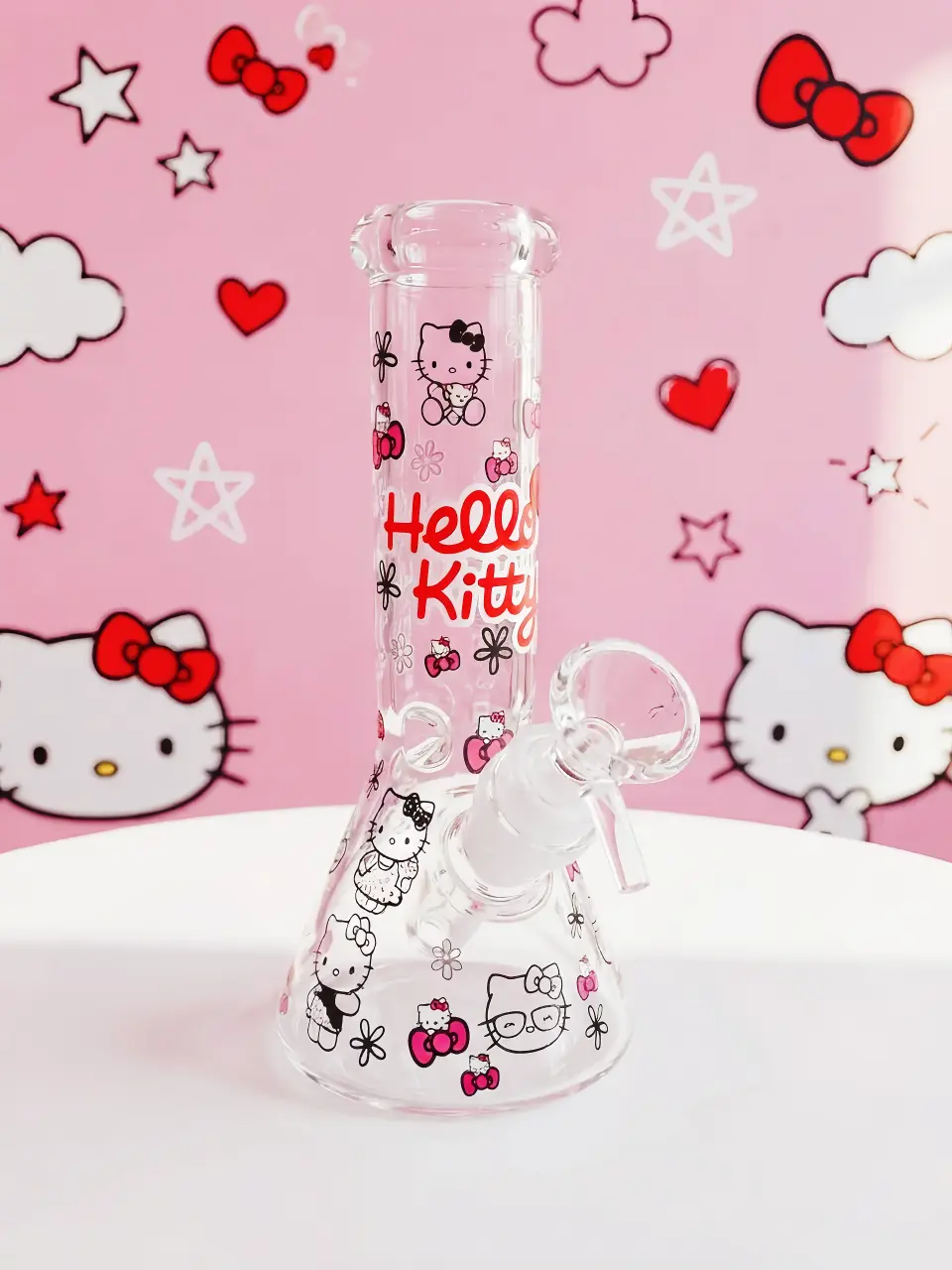 Hello Kitty All-Over Print Glass Bong – Black & Red Iconic Style